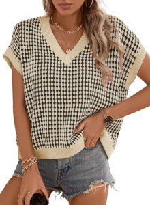 Dokotoo Women's Comfy V-Neck Plaid Summer Top