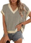 Dokotoo Women's Comfy V-Neck Plaid Summer Top
