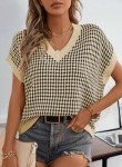 Dokotoo Women's Comfy V-Neck Plaid Summer Top