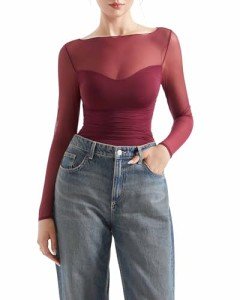 Trendy Maroon Sheer Crop Top for Fall 2024
