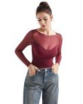 Trendy Maroon Sheer Crop Top for Fall 2024