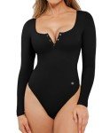 Black Henley Bodysuit with Tummy Control