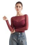 Trendy Maroon Sheer Crop Top for Fall 2024