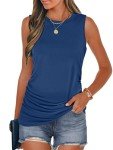 Ruched Summer Tank Top for Women - Deep Blue