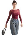 Trendy Maroon Sheer Crop Top for Fall 2024
