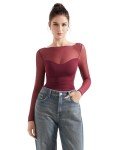 Trendy Maroon Sheer Crop Top for Fall 2024