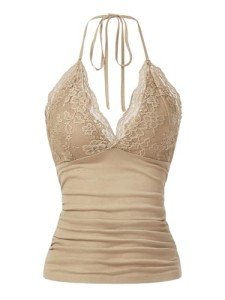 Chic Women's Y2K Lace Halter Top in Khaki