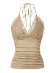 Chic Women's Y2K Lace Halter Top in Khaki