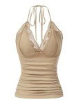 Chic Women's Y2K Lace Halter Top in Khaki