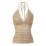 Chic Women's Y2K Lace Halter Top in Khaki