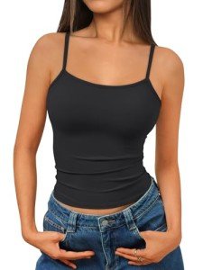 Trendy Women's Black Spaghetti Strap Summer Tank Tops