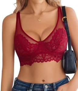 Floral Lace Push-Up Bra Tank Top in Wine Red