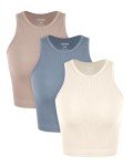 3-Pack Seamless Women's Rib-Knit High Neck Tanks