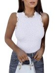REORIA Women's Lace High Neck Bodysuit - White