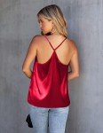 Silky Wine Red V Neck Women's Camisole Top