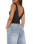 REORIA Women's Deep V Neck Backless Crop Top