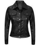 Women's Classic Black Leather Trucker Jacket