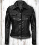 Women's Classic Black Leather Trucker Jacket