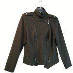 Green Moto Jacket with Zippers for Women