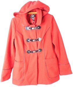 Red Hooded Jacket with Buckle for Women