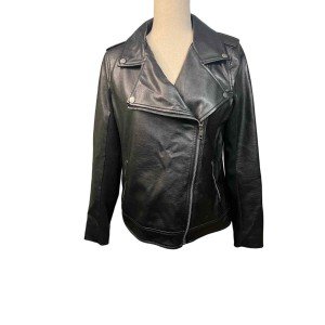 Black Faux Leather Moto Jacket for Women, Small