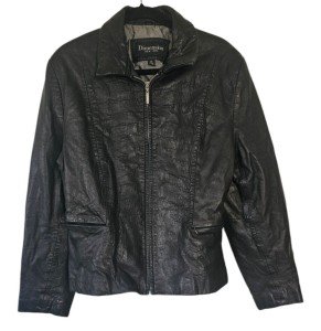 Black Ribbed Leather Lined Jacket for Women 2X