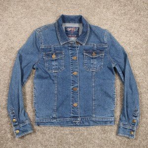 Women's Gramicci Denim Trucker Jacket with Floral Cuffs