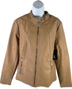 Brown Faux Leather Moto Jacket for Women - L
