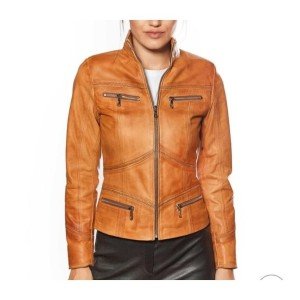 Eva Women's Genuine Tobacco Leather Sport Jacket