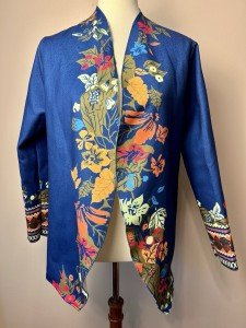 Medium Blue Open Cardigan with Orange Flowers