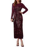 Wine Red Sequin Long Sleeve Maxi Dress