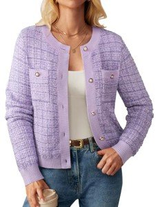 GRACE KARIN Women's Cardigan Sweaters Fall Oufits Clothes Fashion Trendy Long Sleeve Tops Casual Knit Lady Jackets Lilac
