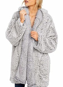 Dokotoo Womens Cozy Winter Fleece Open Front Long Sleeve Casual Solid Fuzzy Fluffy Sherpa Fashion 2023 Hoodies Cardigans Coats Jackets Sweaters Outerwear Plus Size Gray XX-Large