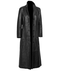 Black Lambskin Leather Trench Coat for Women