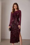 Wine Red Sequin Long Sleeve Maxi Dress