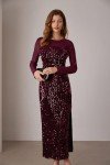 Wine Red Sequin Long Sleeve Maxi Dress