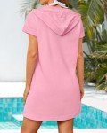 Pinup Fashion Bikini Cover Ups Women Terrycloth Pink Towel Dress with Pocket S-XL