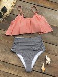 Cupshe Fashion Women Falbala High-waisted Bikini Set (M), Pink Orange