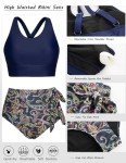 Hanna Nikole Women Fashion High Waisted Bikini Sets Navy Blue Paisley Side Tie Bow High Cut Bottom for Beach Party M