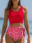 Dokotoo Womens Bikini Sets Fashion Leopard Print Scoop Neck Cutout 2024 Racerback 2 Piece Swimsuit Tie Knot Tummy Control High Waisted Bathing Suits Red Small