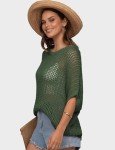 UEU Womens Summer Tops Crochet Short Sleeve Mesh Knit Ribbed Sweater Shirts Beach Swim Wear Cover Ups Sexy Hollow Out Bikini Coverups Spring Fashion Clothes XL Army Green