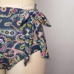 Hanna Nikole Women Fashion High Waisted Bikini Sets Navy Blue Paisley Side Tie Bow High Cut Bottom for Beach Party M