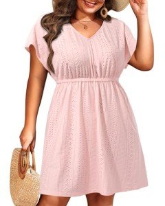 Pinup Fashion Plus Size Swim Cover Up Women Pink Bikini Beach Dress Swimwear Bathing Suit Coverups 20W