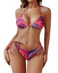 Pinup Fashion 3 Piece Swimsuits Women Red Colorful Bathing Suit with Cover Up Set Sexy Bikini with Mesh Coverup S-XL