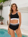 Arolina Women's High Waisted Bikini Sets Sporty Two Piece Swimsuits Fashion Full Coverage Bathing Suits Black/White M