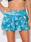 Aleumdr Women's 2025 Fashion Three Layered Swim Skirted Built-in Bikini Swim Bottom Swimdress Sky Blue Printed XX-Large