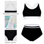 Arolina Women's High Waisted Bikini Sets Sporty Two Piece Swimsuits Fashion Full Coverage Bathing Suits Black/White M