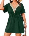 Pinup Fashion Swim Cover-up Plus Size Women Lace V Neck Green Drawstring Swimsuit Bikini Coverup Dress 14W-22W