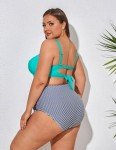 Hanna Nikole Two Piece Bikini Swimsuits for Women Plus Size Fashion Cute Womens Bikini Sets Blue and Stripes 14 Plus