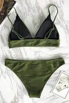 Cupshe Fashion Women's Solid Color Sexy Triangle Bikini Set Padded Swimsuit Beach Swimwear ,Army Green,Large